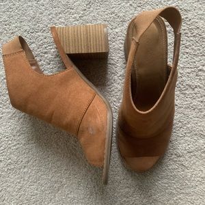 Camel Colored Suede Peep Toe Booties